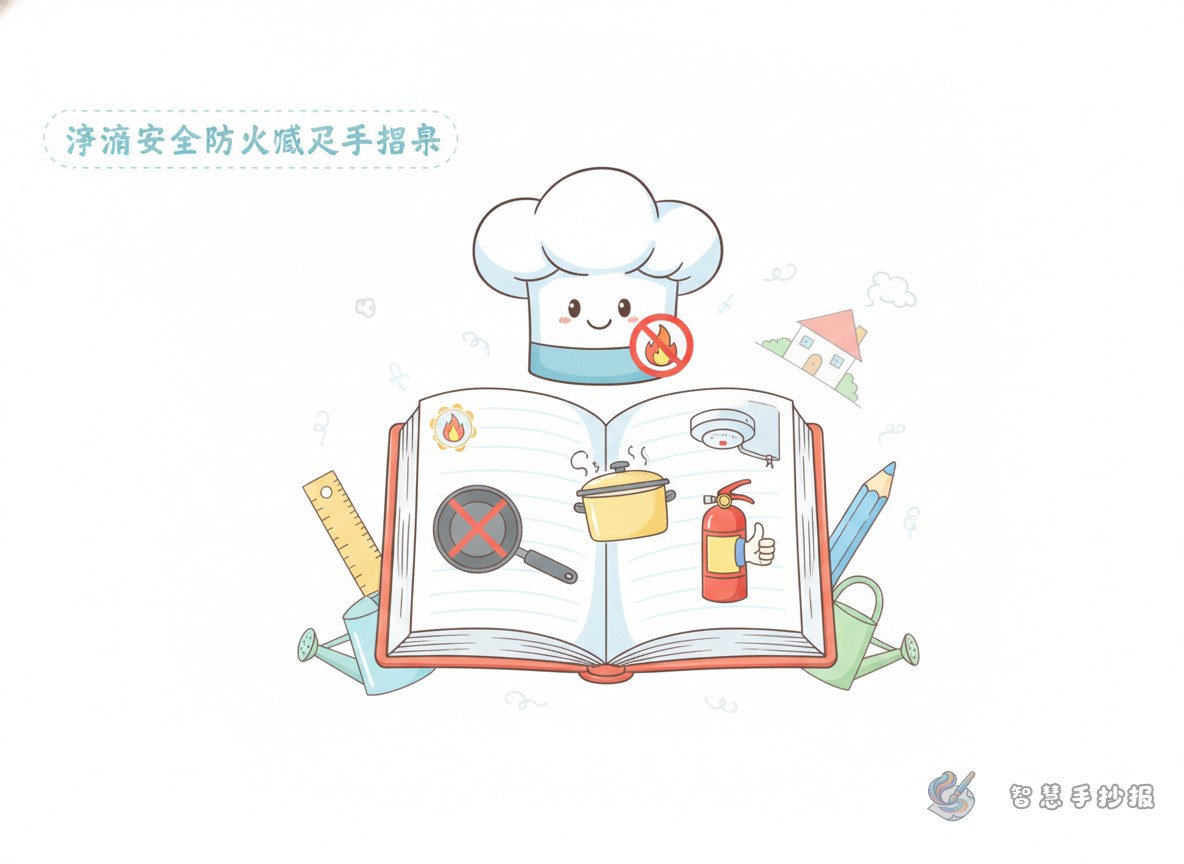 厨房防火手抄报怎么做更贴近日常生活 - 智慧手抄报专题封面图