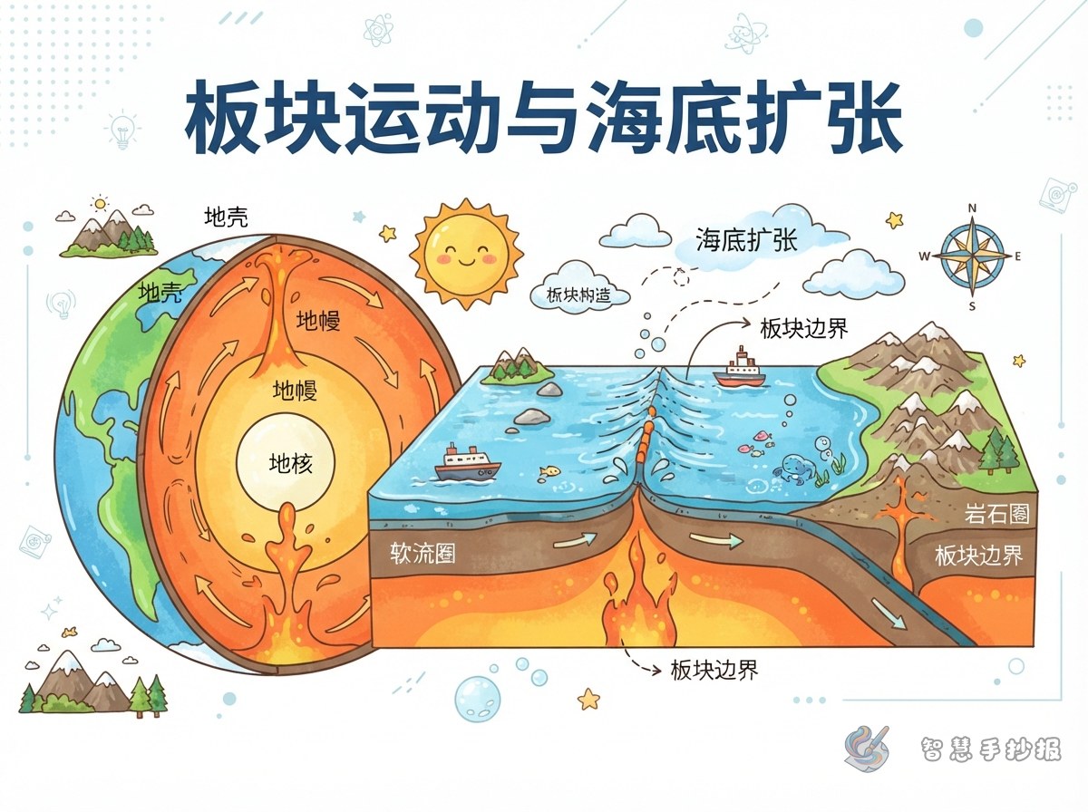 板块边界有哪几种？海底扩张手抄报怎么设计 - 智慧手抄报专题封面图