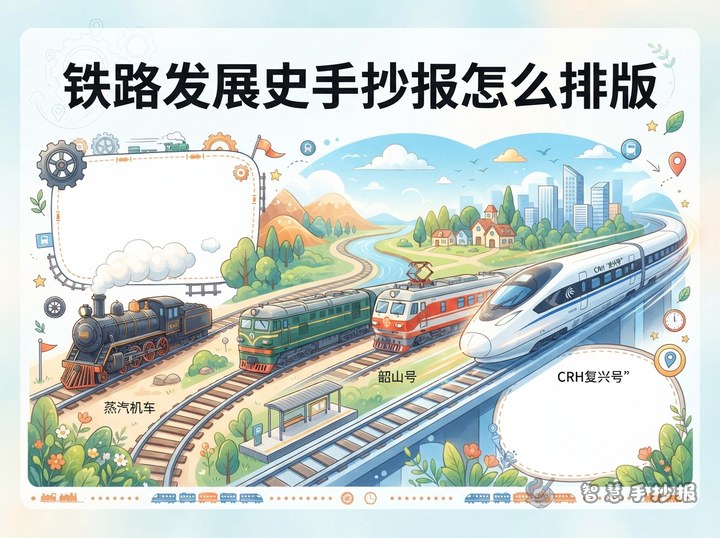 Railway History Poster: How to Lay Out a Page From Steam Trains to Fuxing - Sketch Topic Cover