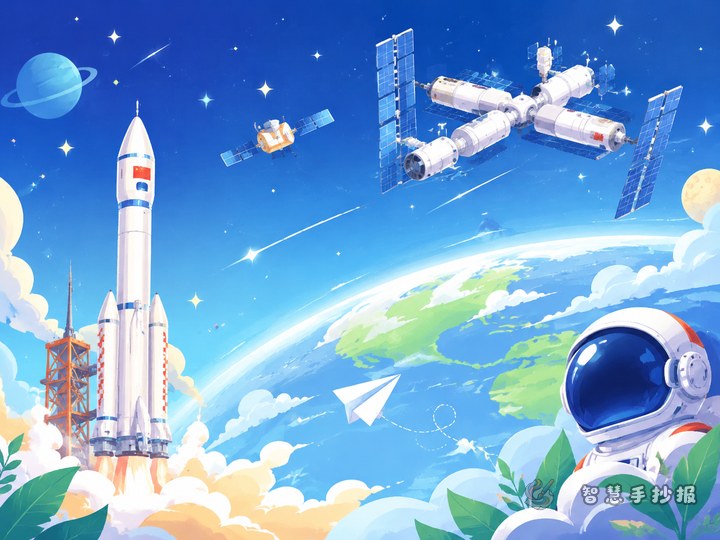 从东方红到空间站手抄报内容怎么安排？ - 航天科技强国梦想手抄报系列作品预览