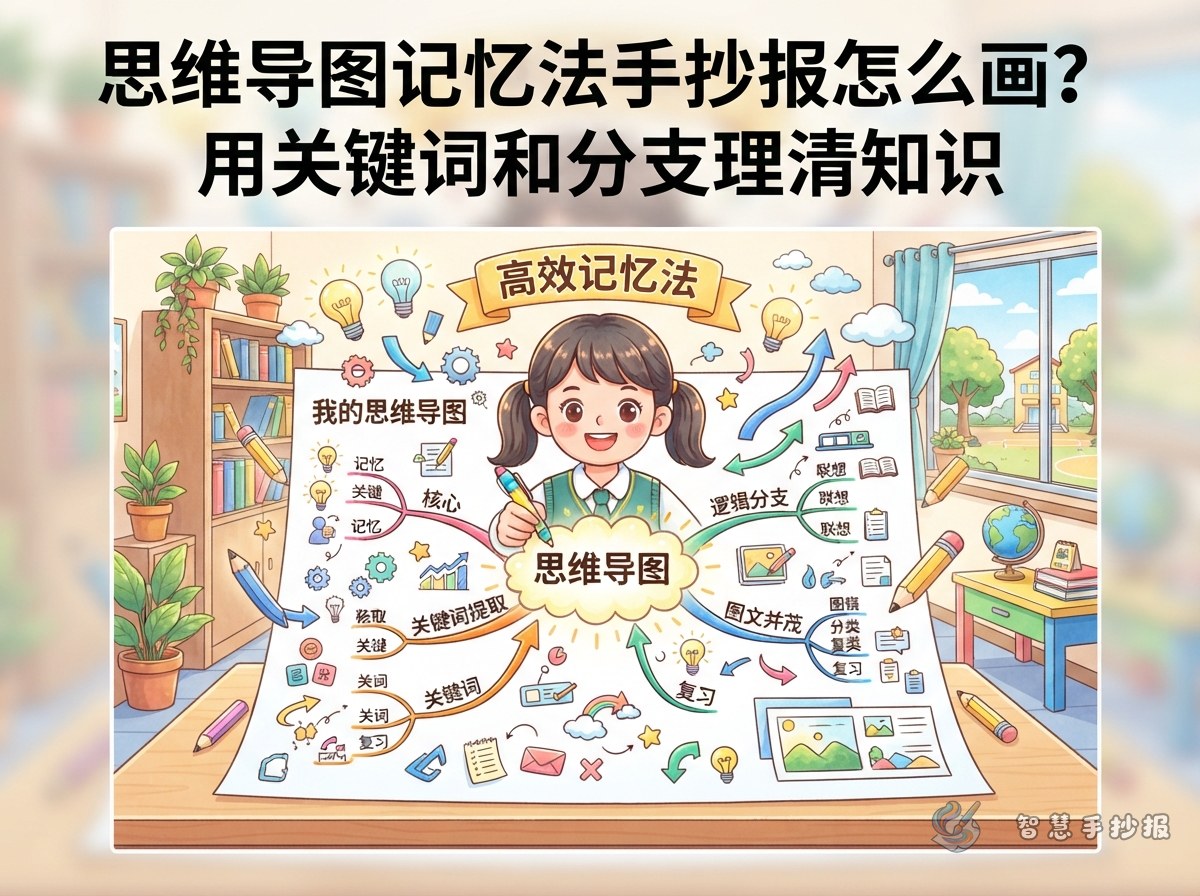 思维导图记忆法手抄报怎么画？用关键词和分支理清知识 - 智慧手抄报专题封面图