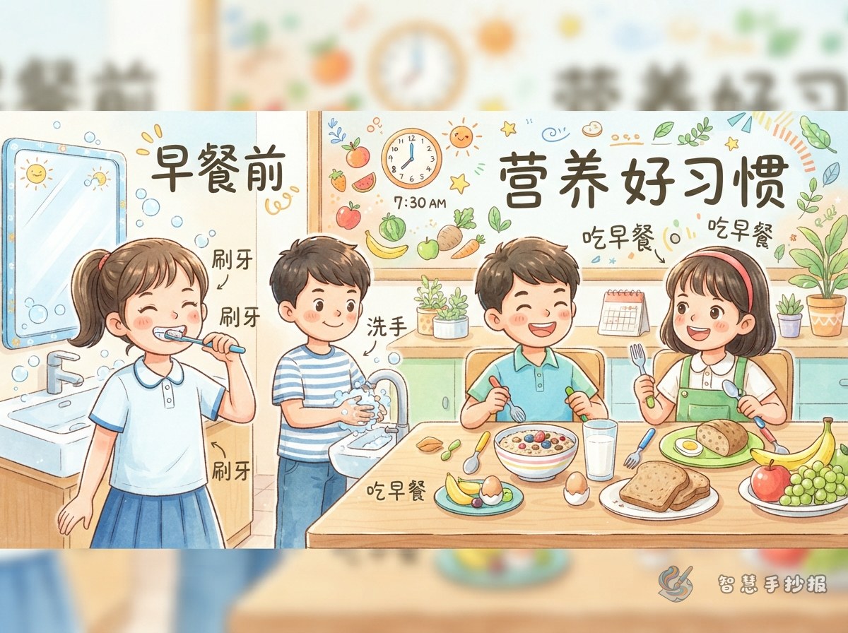 早餐前后有哪些好习惯？手抄报这样设计更生动 - 智慧手抄报专题封面图