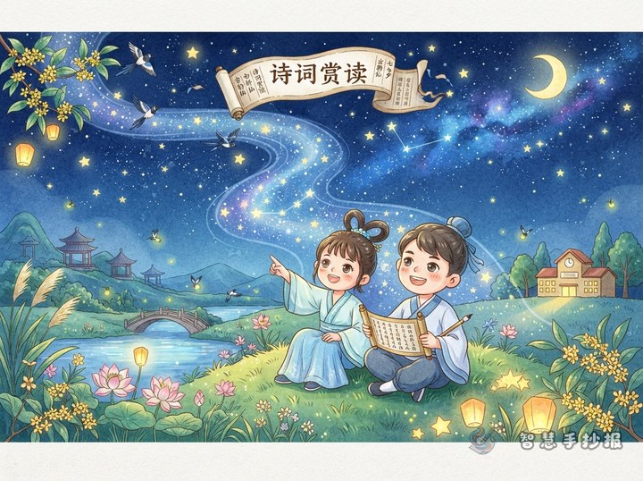 七夕诗词赏读手抄报如何用星河意象串联内容 - 智慧手抄报线稿作品