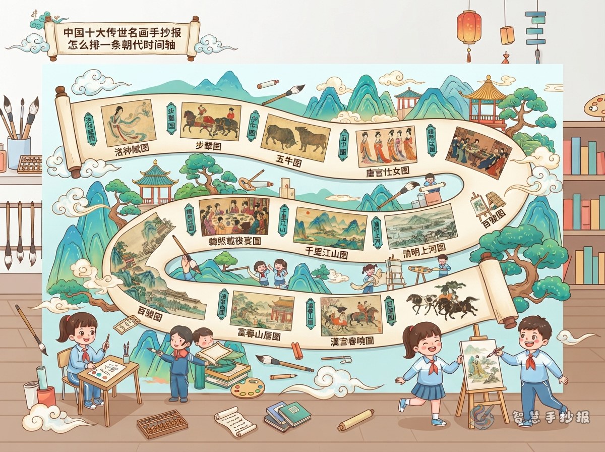 How to Lay Out a Dynasty Timeline of China's Ten Famous Paintings on a Handwritten Newspaper - Poster topic cover image