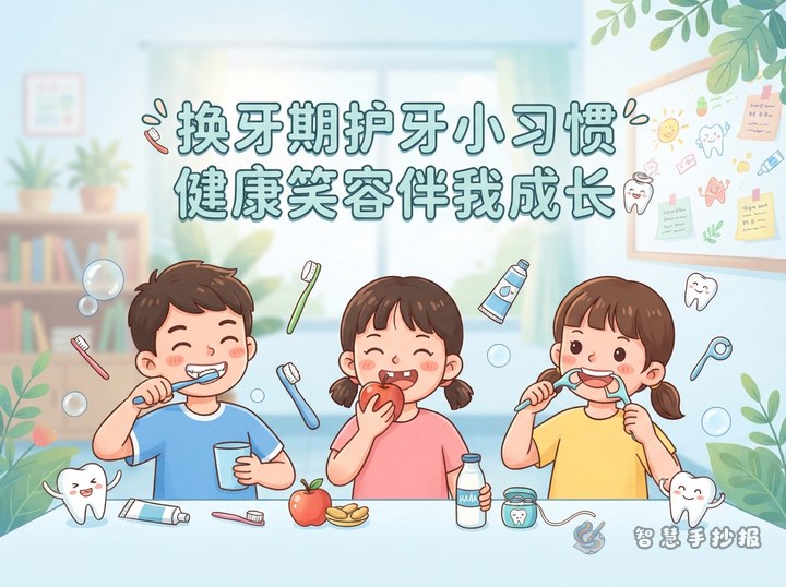 儿童换牙期手抄报可以写哪些护牙小习惯 - 牙齿健康换牙习惯养成手抄报手抄报封面