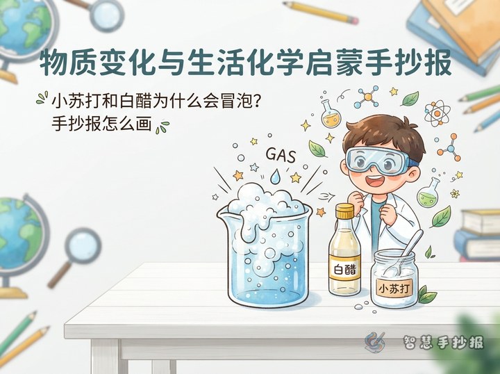 小苏打和白醋为什么会冒泡？手抄报怎么画 - 相关内容封面