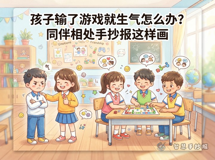 孩子输了游戏就生气怎么办？同伴相处手抄报这样画 - 相关内容封面