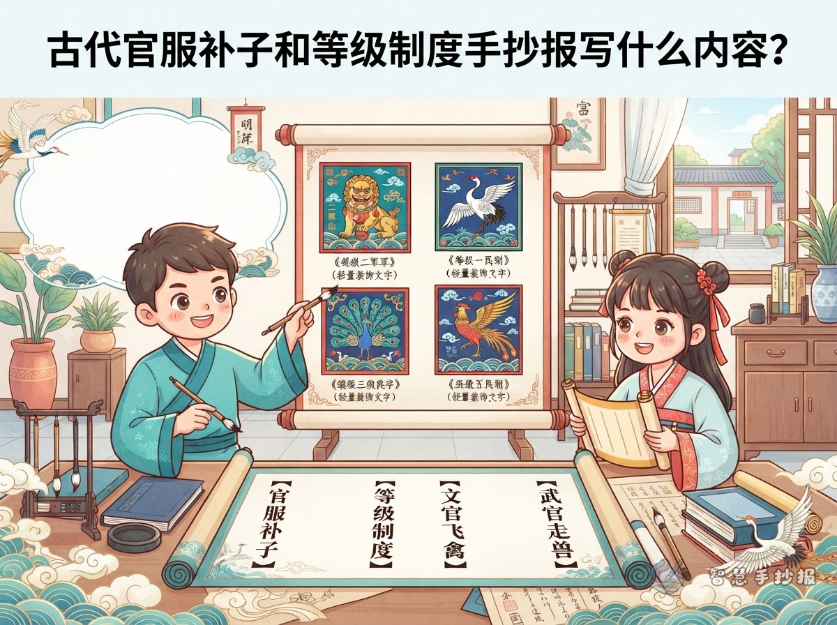 古代官服补子和等级制度手抄报写什么内容？ - 智慧手抄报专题封面图