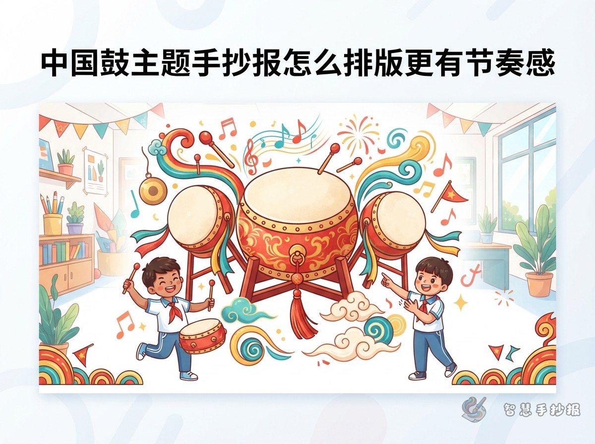 中国鼓主题手抄报怎么排版更有节奏感 - 智慧手抄报专题封面图