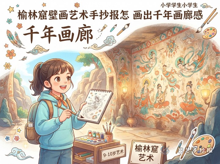 榆林窟壁画艺术手抄报怎么画出千年画廊感 - 中国石窟壁画艺术手抄报系列作品预览