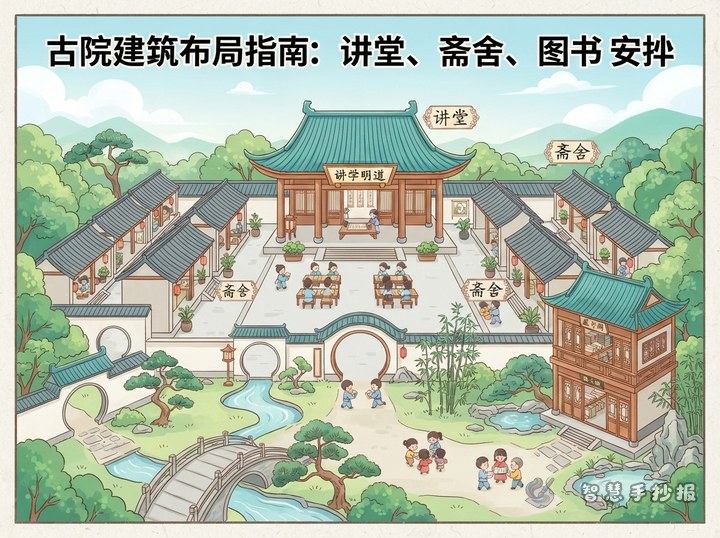 古代书院建筑布局手抄报怎么画？讲堂、斋舍、藏书楼的版面安排 - 相关内容封面