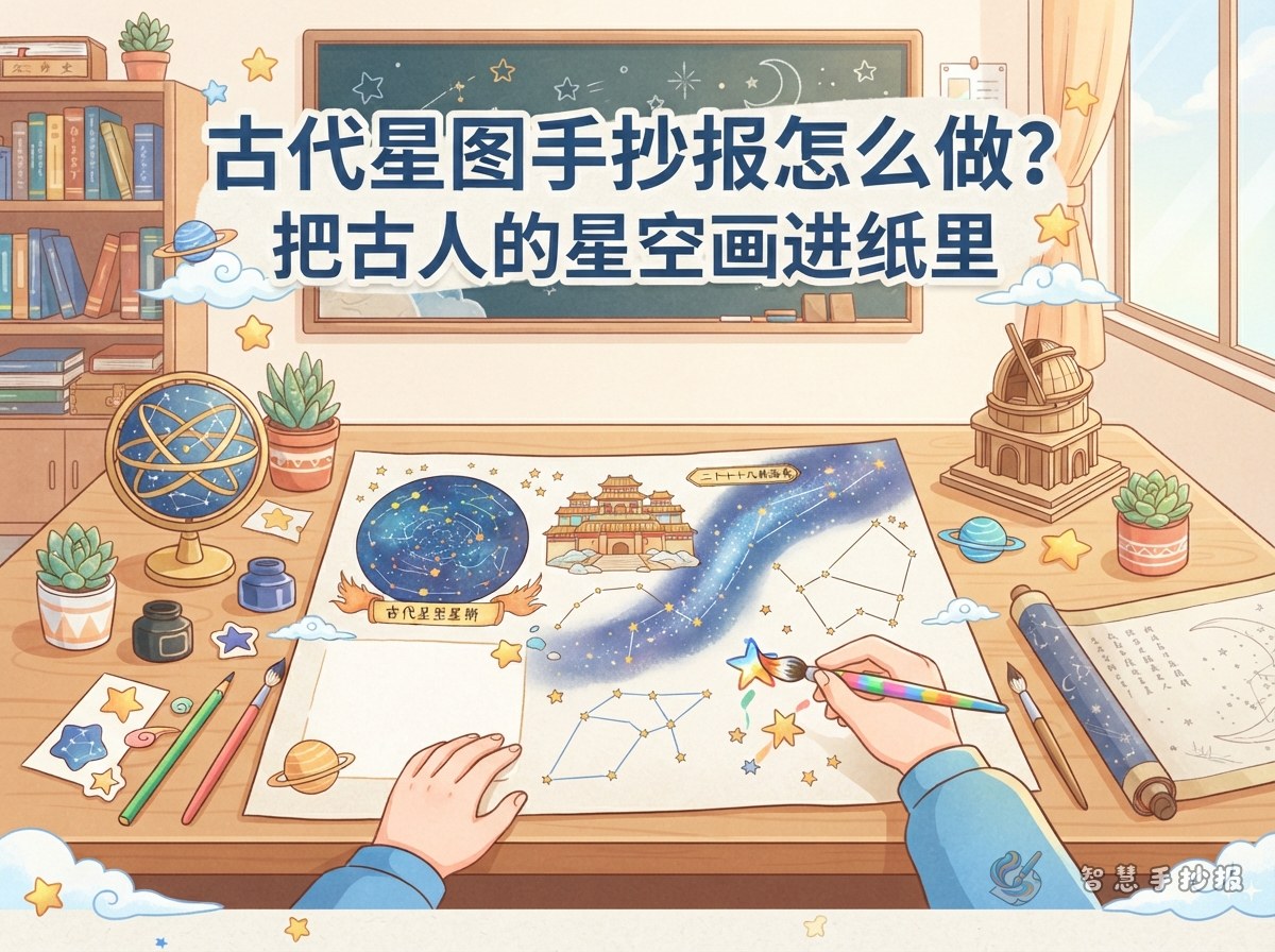 古代星图手抄报怎么做？把古人的星空画进纸里 - 智慧手抄报专题封面图