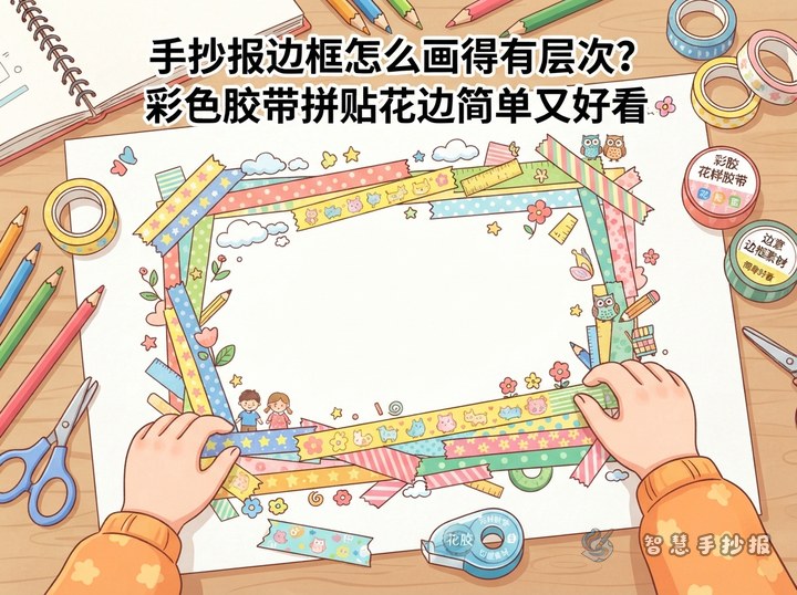 手抄报边框怎么画得有层次？彩色胶带拼贴花边简单又好看 - 相关内容封面