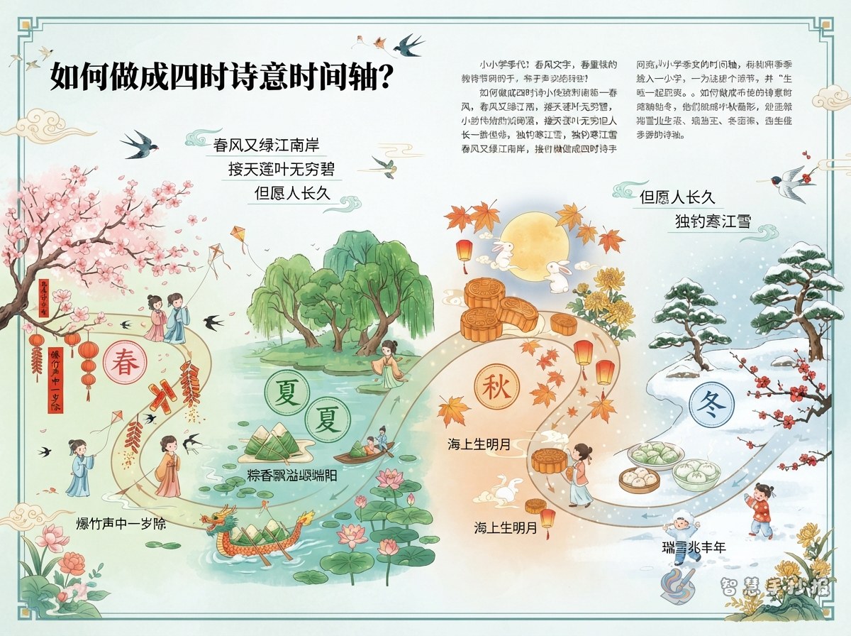 中国传统节日诗词赏析手抄报如何做成四时诗意时间轴？ - 智慧手抄报专题封面图
