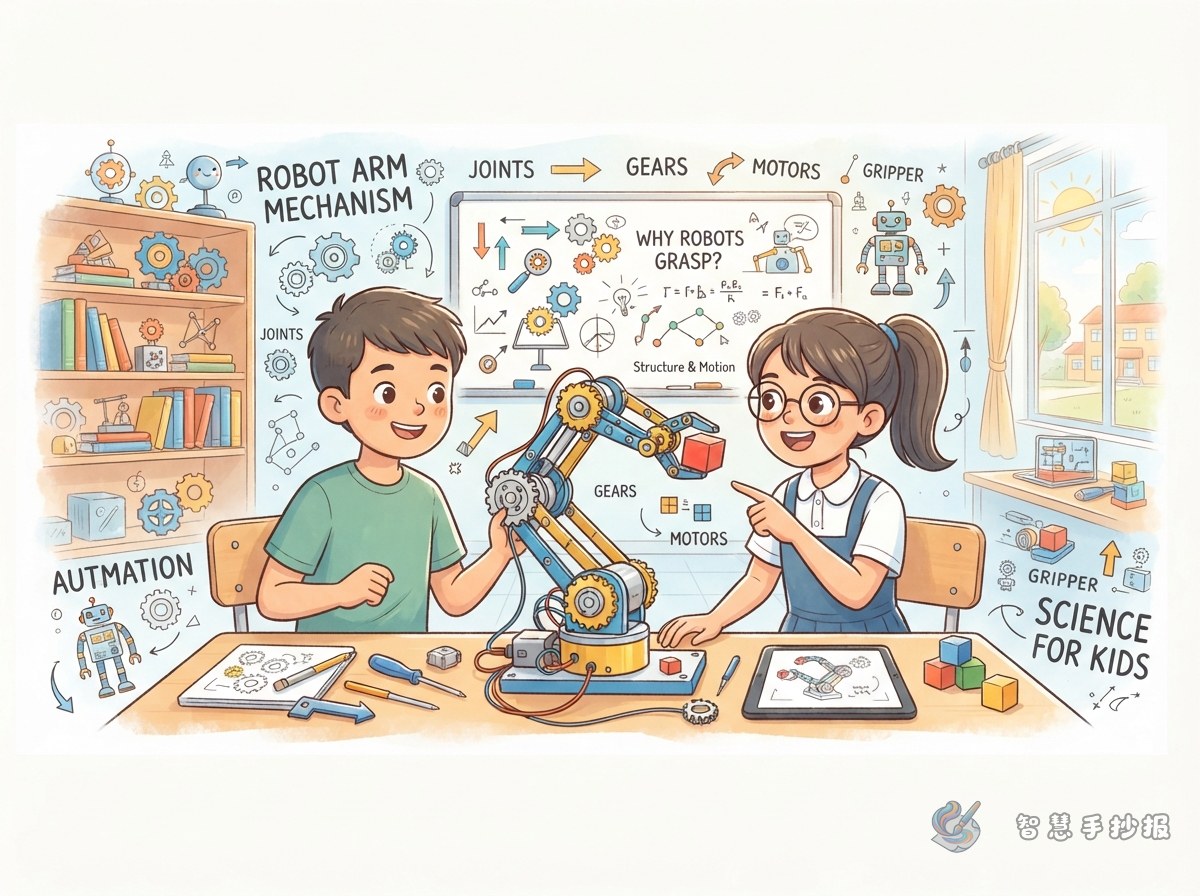 机械臂为什么能抓东西？机器人结构手抄报怎么画 - 智慧手抄报专题封面图