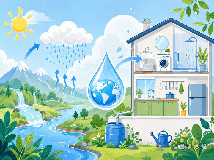 How can a water-saving handwritten newspaper include both the water cycle and family water-saving ideas? - Related topic thumbnail