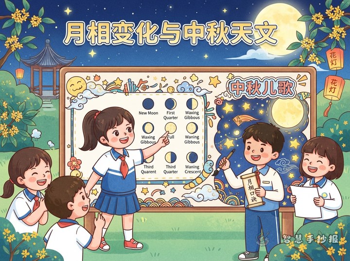 月相口诀怎么写进手抄报？中秋天文手抄报儿歌栏目设计 - 相关内容封面