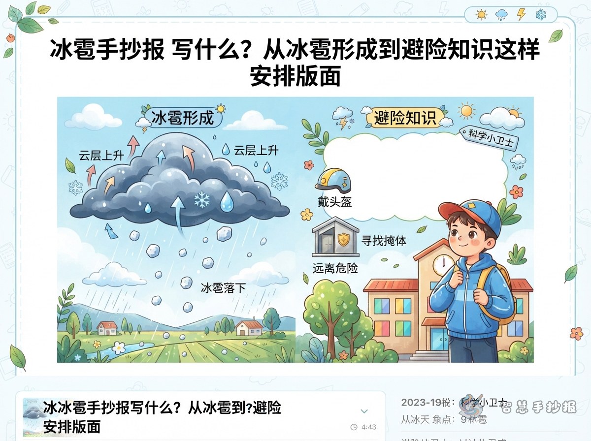 冰雹手抄报写什么？从冰雹形成到避险知识这样安排版面 - 智慧手抄报专题封面图