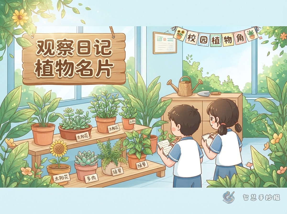 校园植物角观察手抄报里植物名片怎么写才清楚 - 智慧手抄报专题封面图