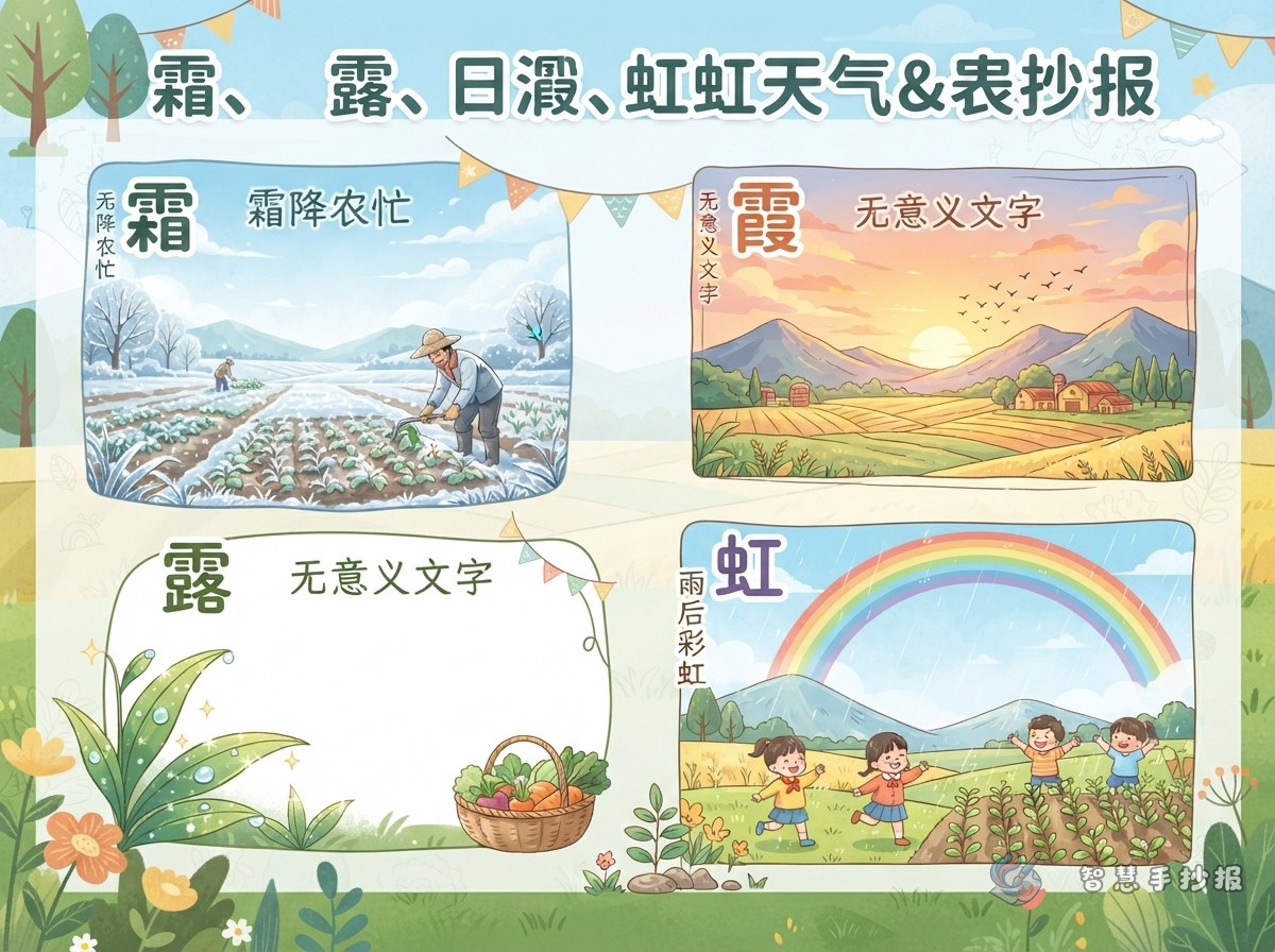 霜、露、霞、虹的天气谚语手抄报怎么写？农事内容可以这样安排 - 智慧手抄报专题封面图