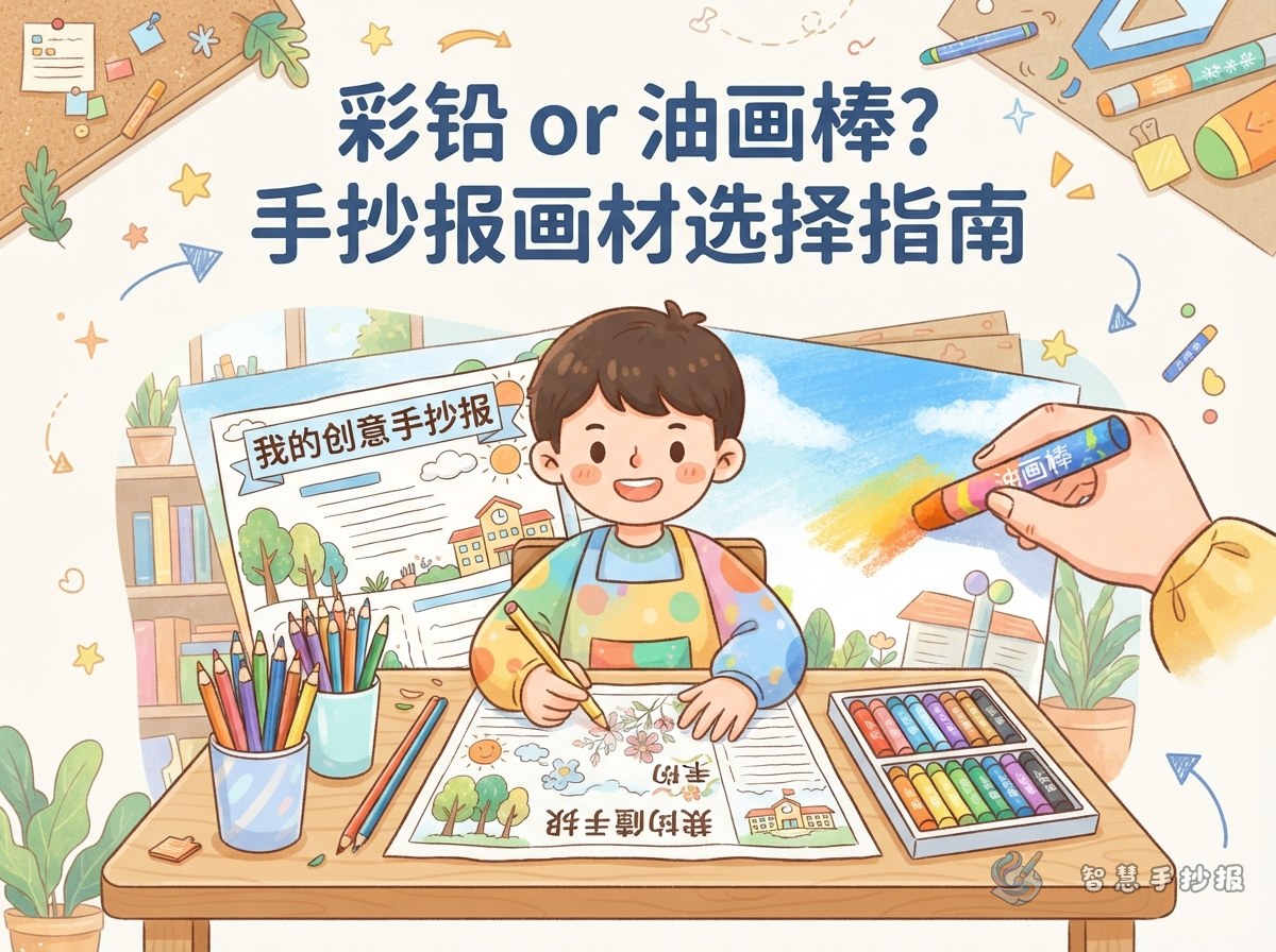 手抄报涂色用彩铅还是油画棒？不同区域的画材搭配方法 - 智慧手抄报专题封面图