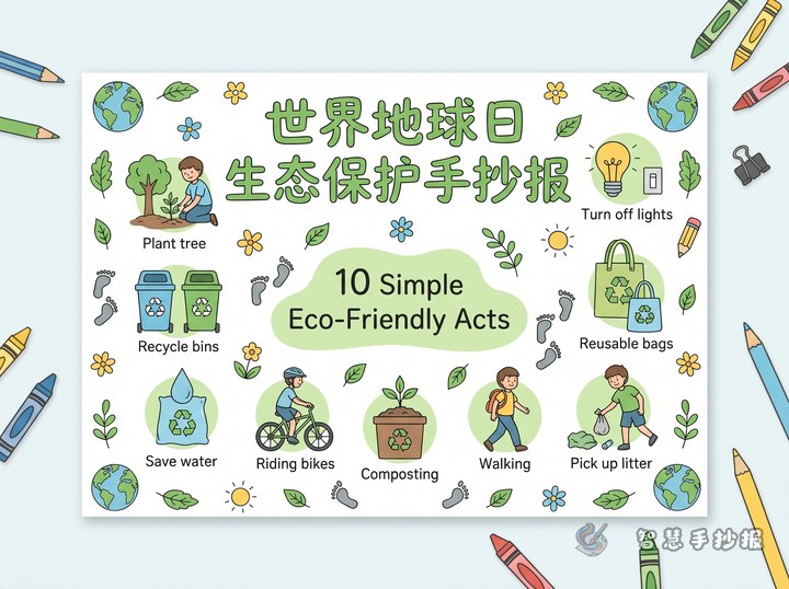 What to Write on an Earth Day Poster: 10 Eco Actions - Sketch cover for Earth Day and Ecological Protection Handwritten Newspaper