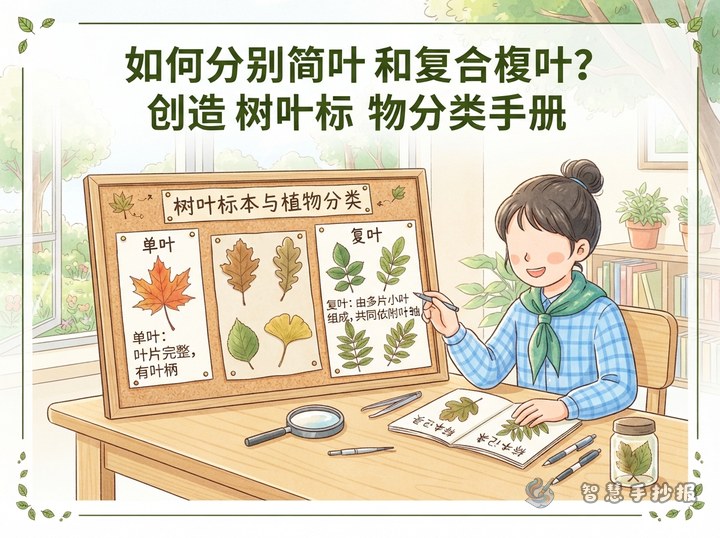 单叶和复叶怎么区分？用树叶标本做一张分类手抄报 - 树叶标本与植物分类手抄报系列作品预览