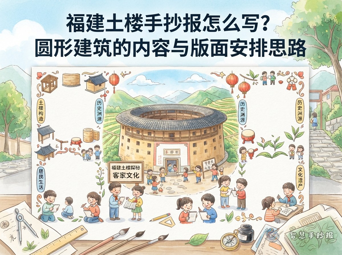 福建土楼手抄报怎么写？圆形建筑的内容与版面安排思路 - 智慧手抄报专题封面图