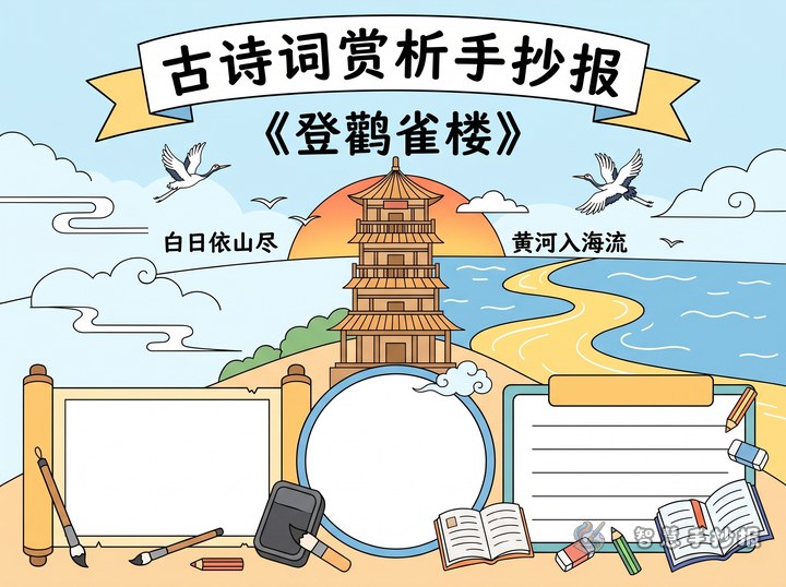 《登鹳雀楼》古诗词赏析手抄报怎么做 - 古诗词赏析手抄报手抄报封面