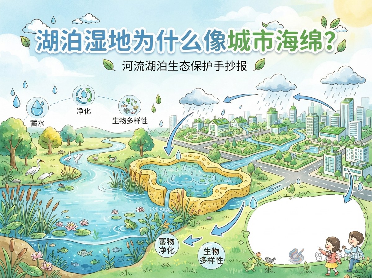 How to Draw a Handwritten Newspaper About Lake Wetlands as a City Sponge - Poster topic cover image