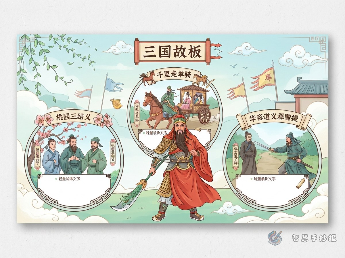 关羽人物手抄报怎么用三个故事表现忠义形象 - 智慧手抄报专题封面图