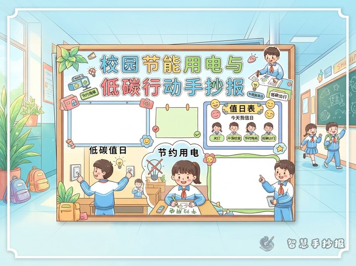 校园节电手抄报怎么设计&ldquo;低碳值日表&rdquo; - 相关内容封面