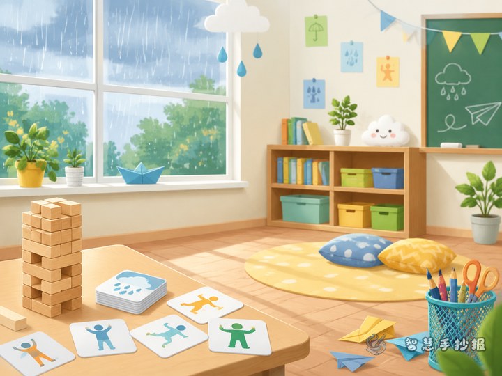 雨天课间在教室玩的安全游戏手抄报怎么做 - 课间活动与安全游戏手抄报系列作品预览