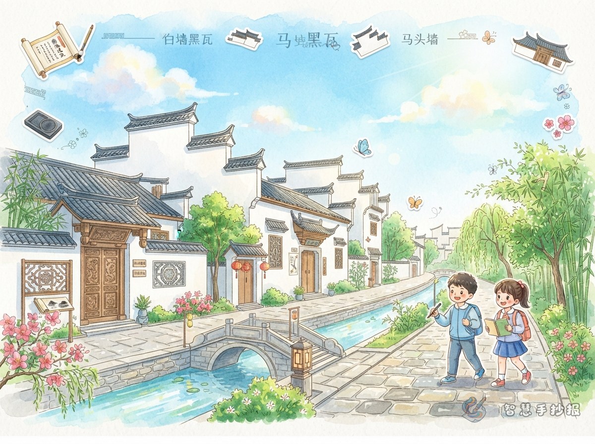 徽派建筑手抄报怎么写？白墙黑瓦和马头墙的版面思路 - 智慧手抄报专题封面图