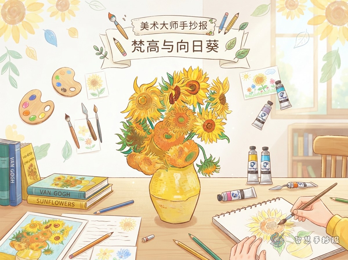 Van Gogh Sunflowers Handwritten Newspaper: Layout and Color Ideas - Poster topic cover image