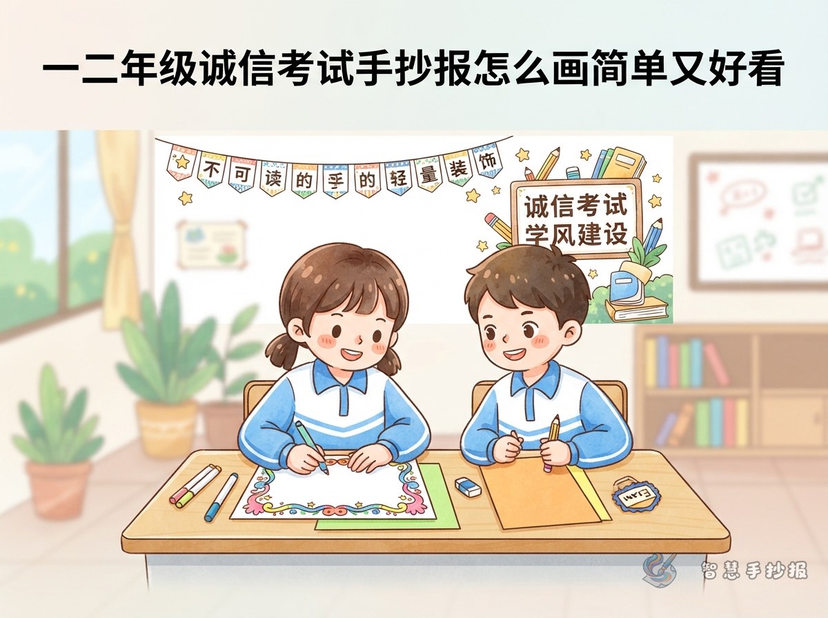 一二年级诚信考试手抄报怎么画简单又好看 - 智慧手抄报专题封面图