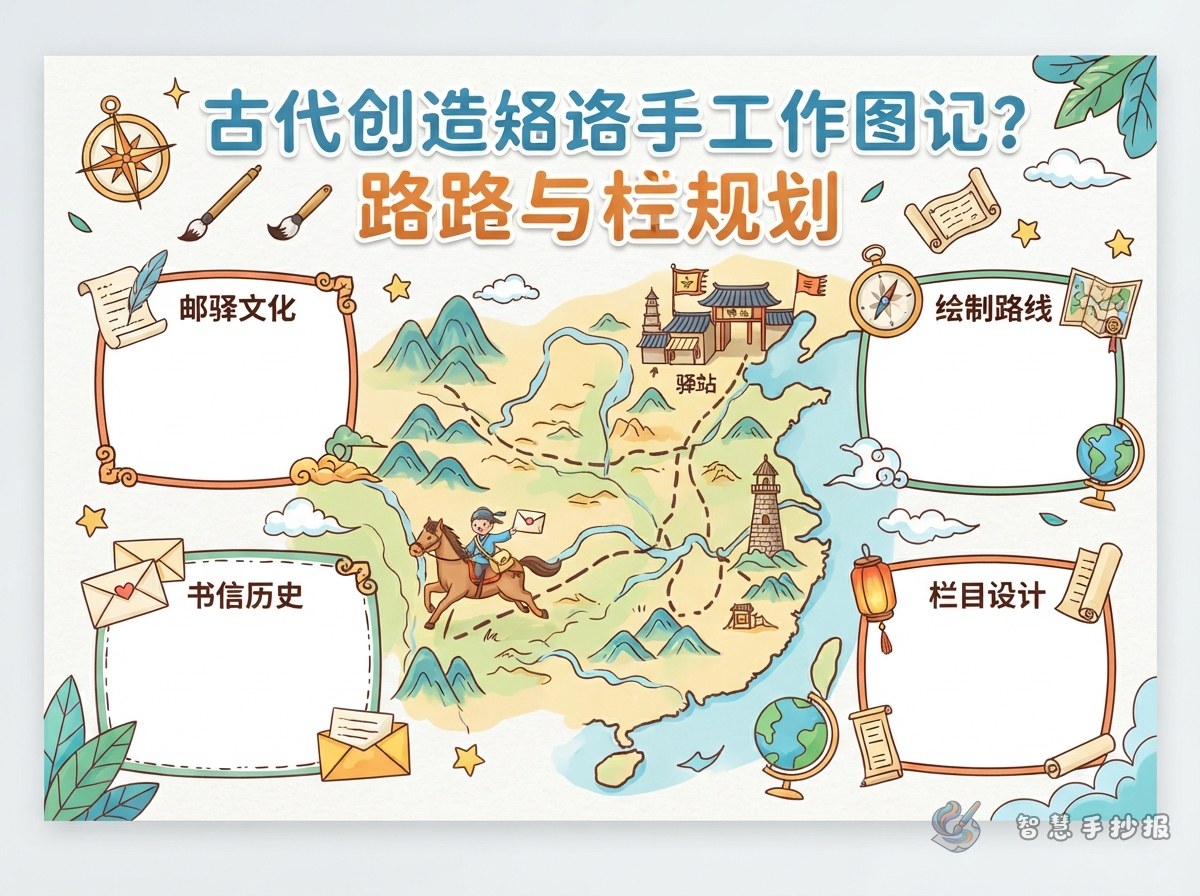 古代驿道地图手抄报怎么画？路线和栏目这样安排 - 智慧手抄报专题封面图