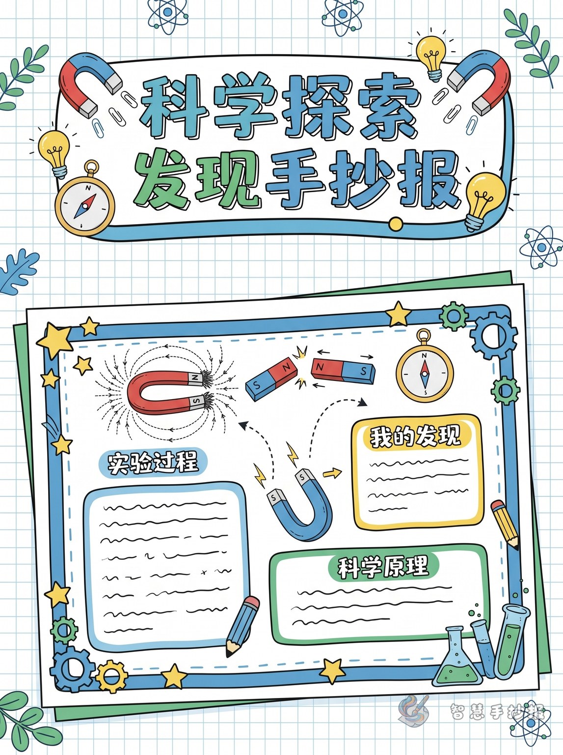 磁铁实验手抄报怎么写才像一次科学发现 - 智慧手抄报专题封面图