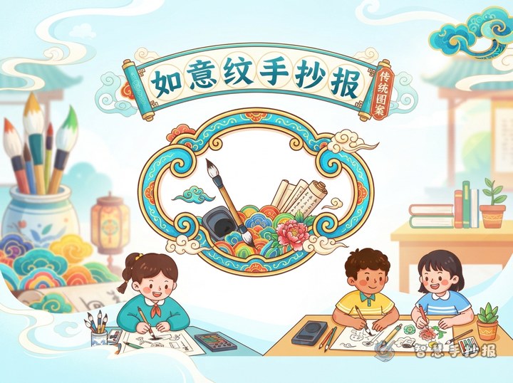 如意纹手抄报怎么画？用如意云头做边框和标题框 - 相关内容封面