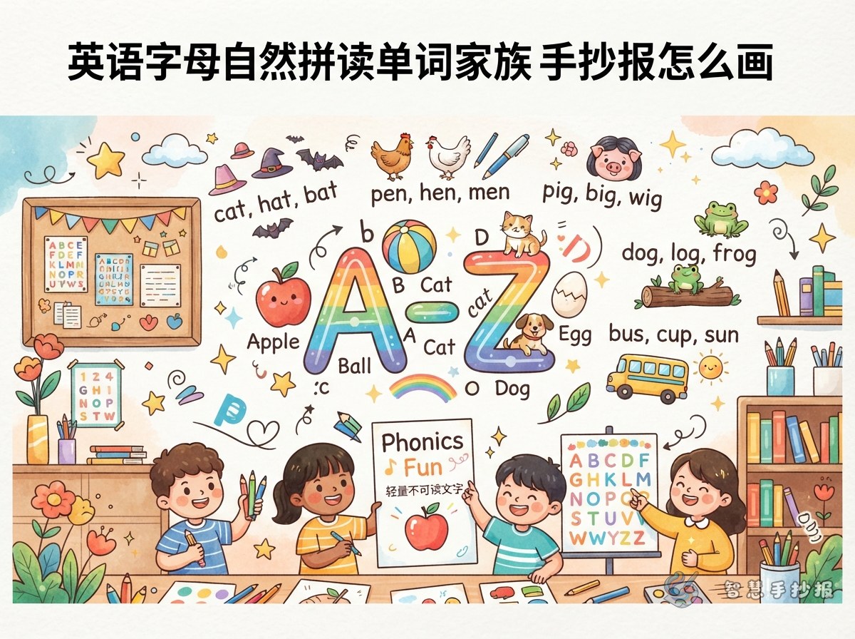 英语字母自然拼读单词家族手抄报怎么画 - Poster topic cover image