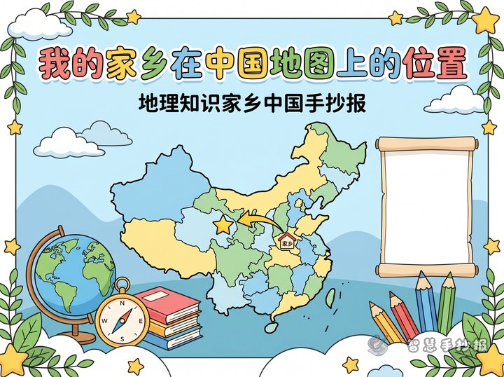 我的家乡在中国地图上的位置怎么画手抄报 - 地理知识家乡中国手抄报手抄报封面