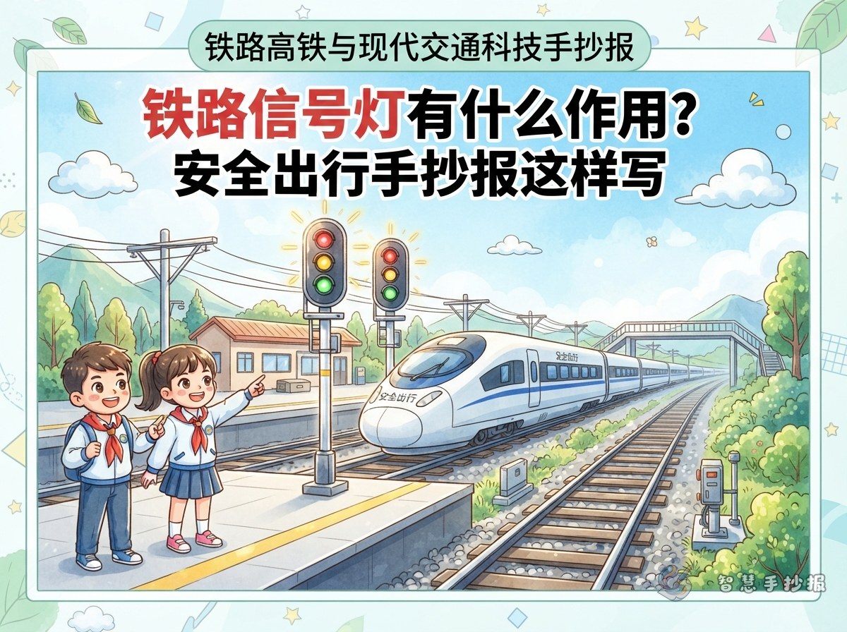 铁路信号灯有什么作用？安全出行手抄报这样写 - 智慧手抄报专题封面图