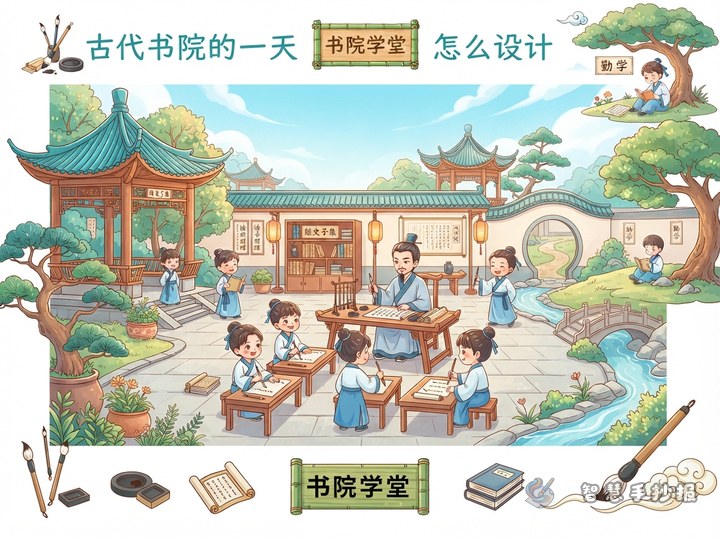 古代书院的一天手抄报怎么设计 - 中国古代书院与求学精神手抄报系列作品预览