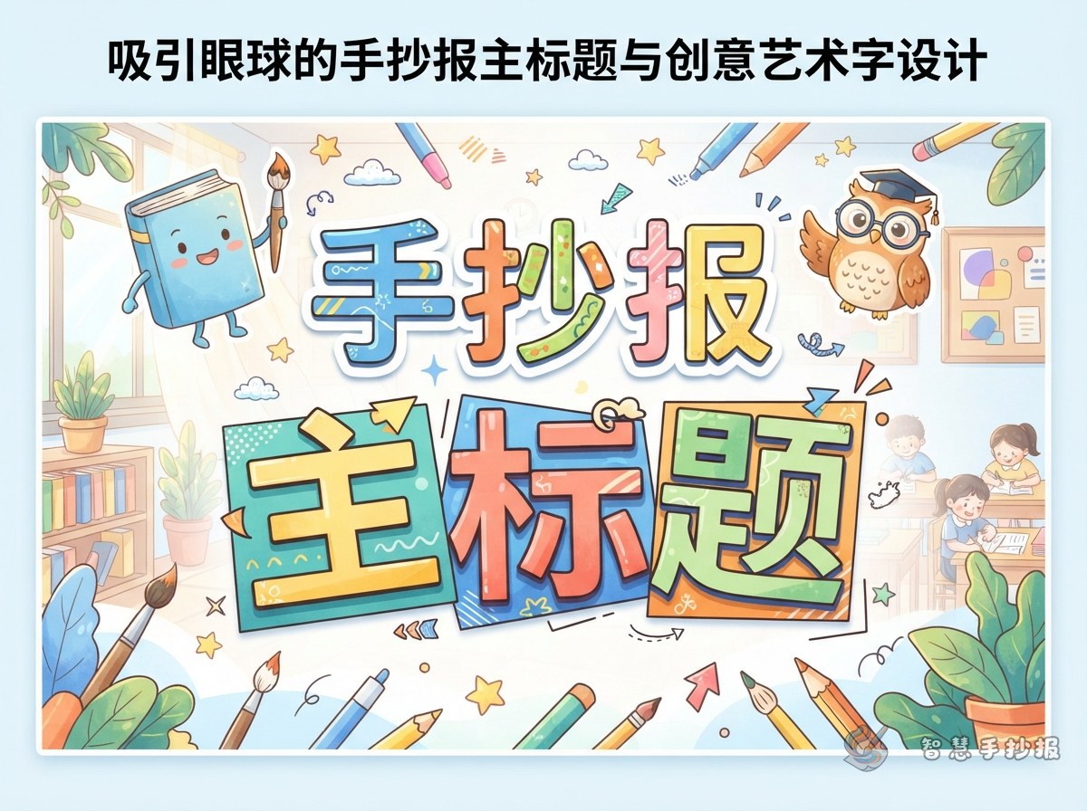 手抄报主标题字太多怎么排？双行错位艺术字设计方法 - 智慧手抄报专题封面图