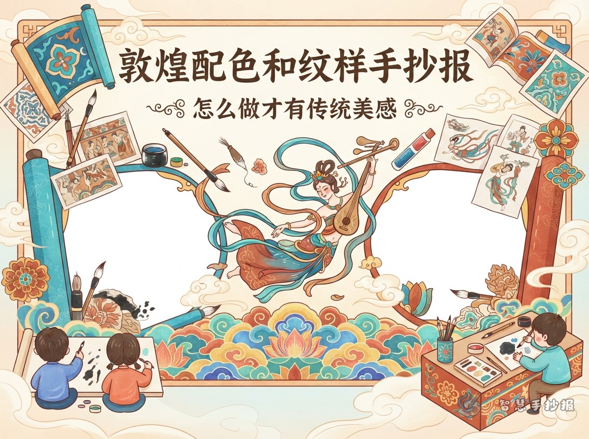 敦煌配色和纹样手抄报怎么做才有传统美感 - 智慧手抄报专题封面图