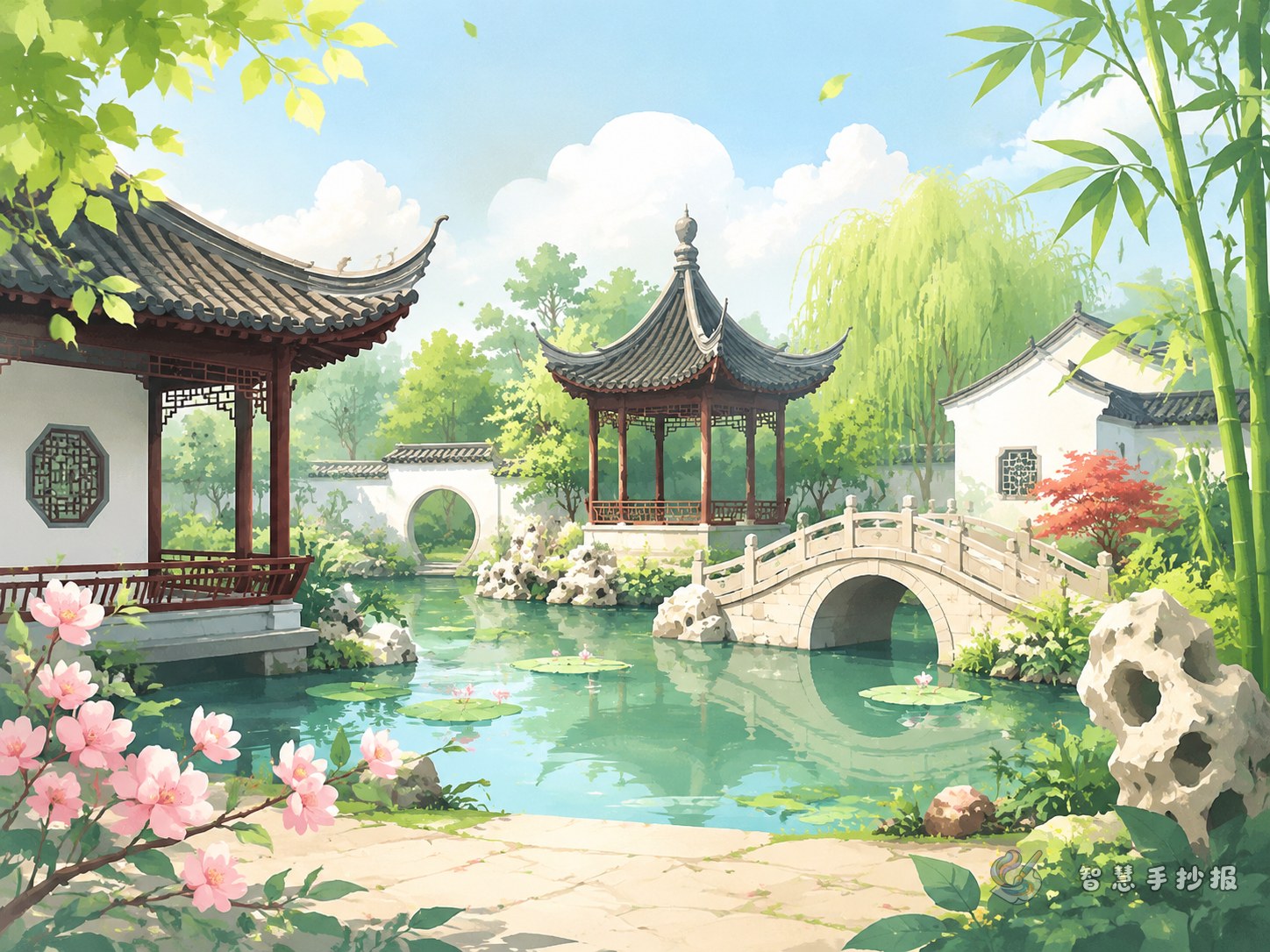 What can I write about classic scenes and artistic features in a Suzhou gardens poster? - Poster topic cover image