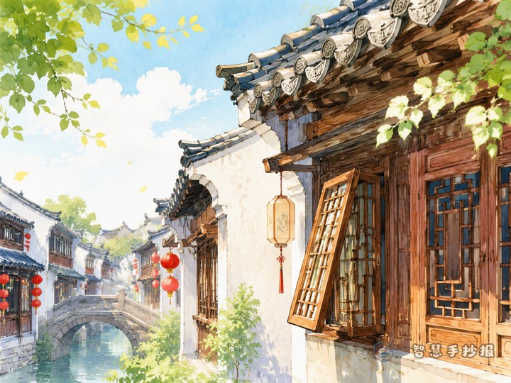 古镇木门窗和青瓦屋檐手抄报怎么做才有古朴感？ - 中国古镇风貌与街巷文化手抄报系列作品预览