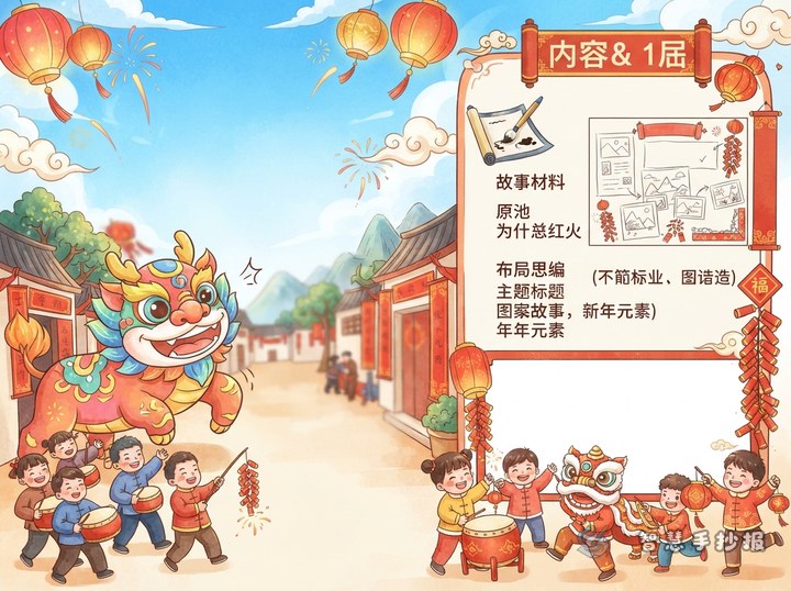 年兽的传说手抄报怎么写才有年味，内容素材和版面怎么安排 - 民俗传说神话故事手抄报系列作品预览