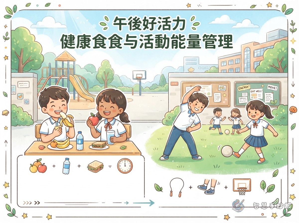 校园午休后怎么吃、怎么动？下午精力手抄报这样设计 - 智慧手抄报专题封面图