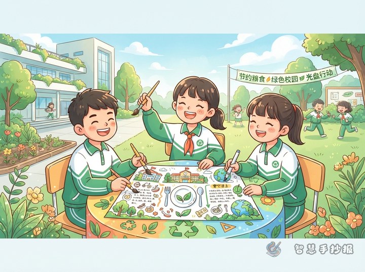 把光盘行动画进节能减碳手抄报怎么写？ - 节能减碳与绿色校园手抄报系列作品预览